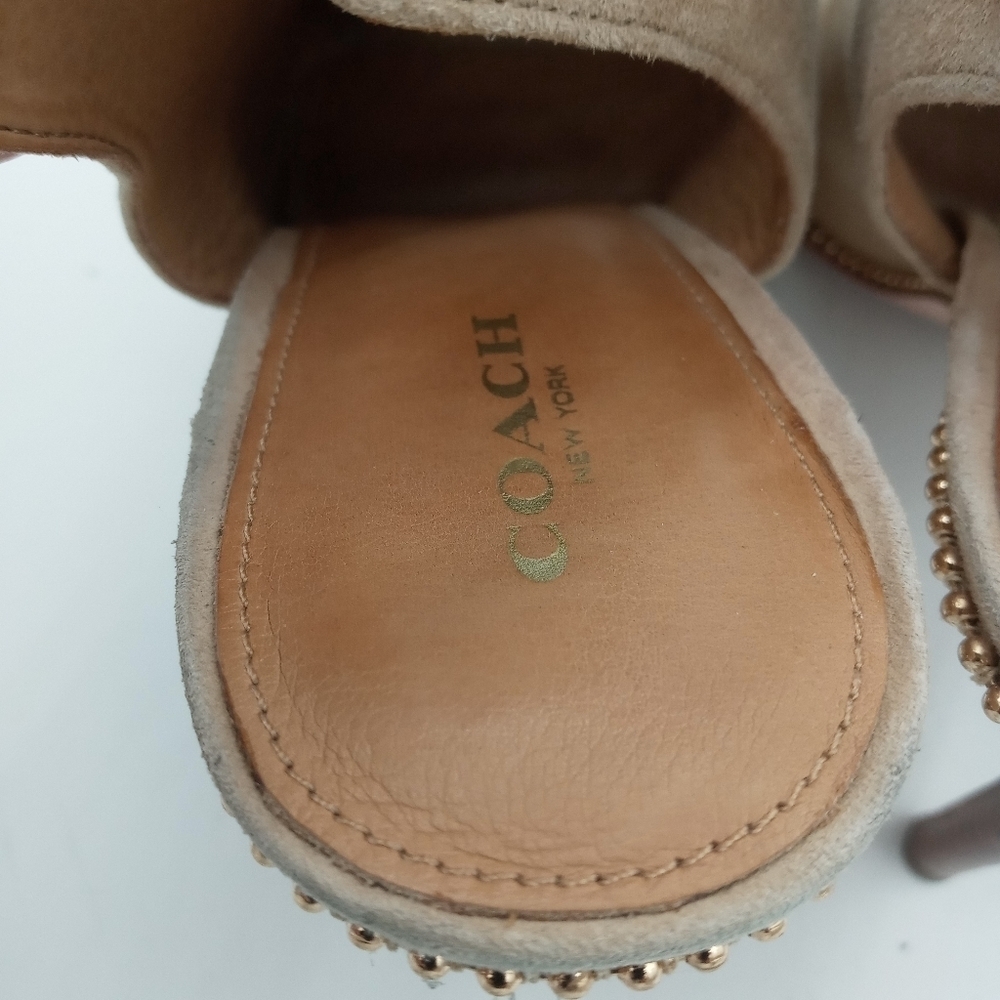 Coach Leather upper mule Stilettos Peep toe golden studded trim heel strap 9.5 - Picture 8 of 14